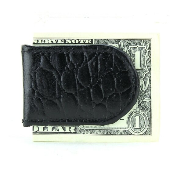Genuine Leather Black Croc Embossed Design Magnetic Slim NWT Money Clip - Picture 1 of 2